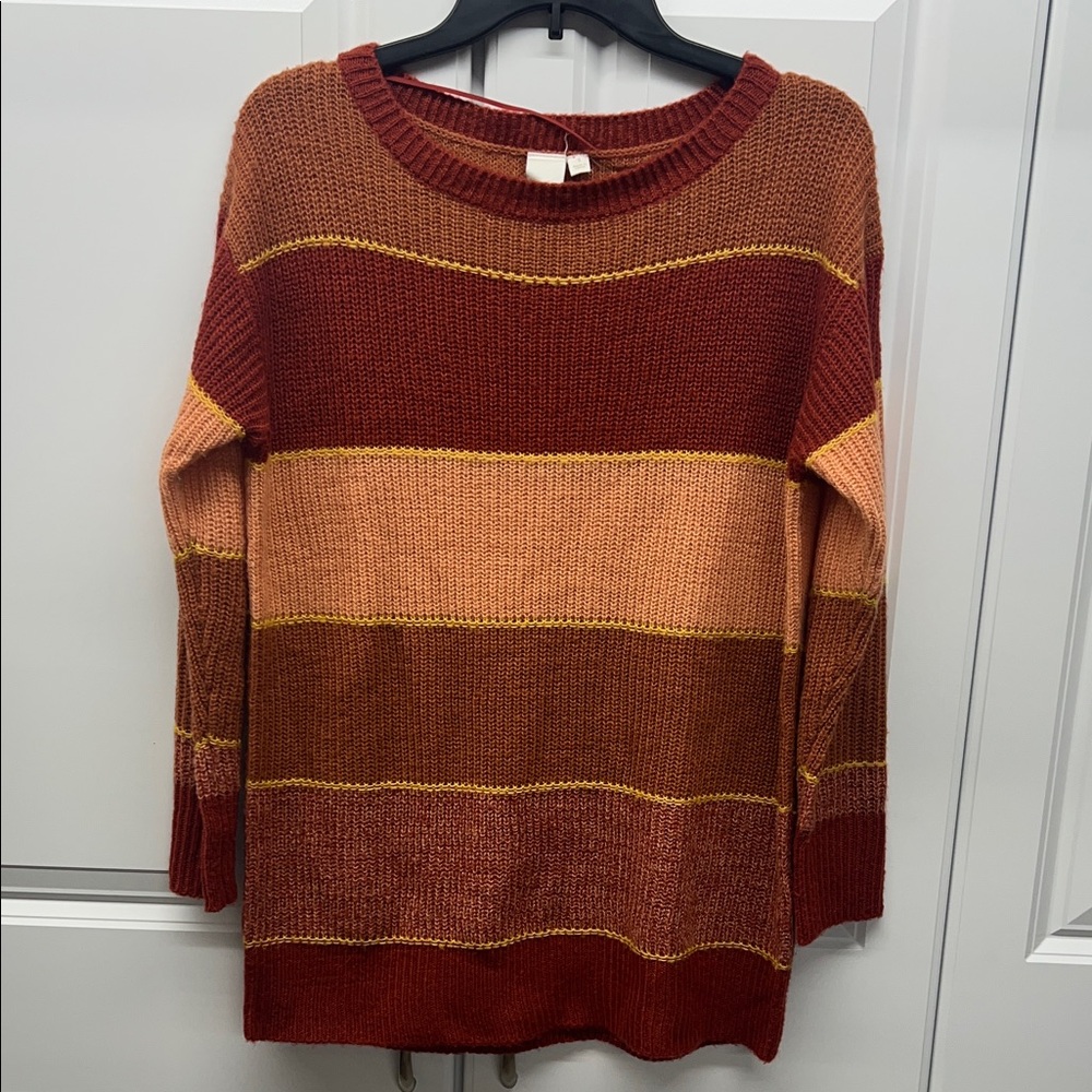 Ady P - Orange Striped Women's Sweater - Small